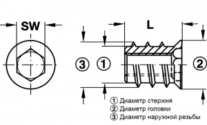 Муфта для вкручування М6/12х15 мм, SW6, ст. жовт.х